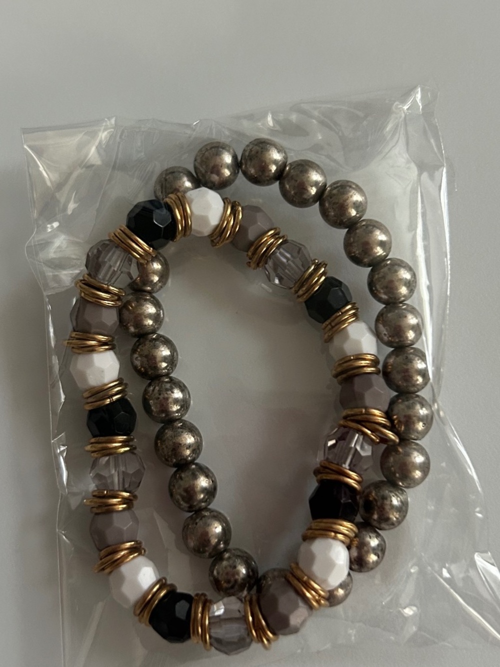 Multilayer Metallic Beaded Bracelets set of 2 NWT
